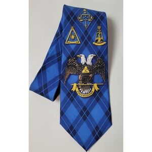 Freemasons Scottish Rite 32nd Degree Blue Plaid 100% Silk Hand Made Tie AMA 4"